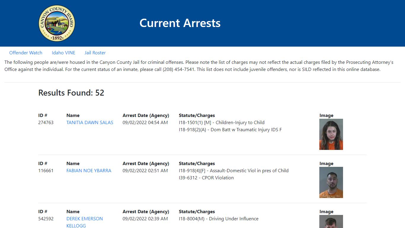 Current Arrests - Canyon County, Idaho