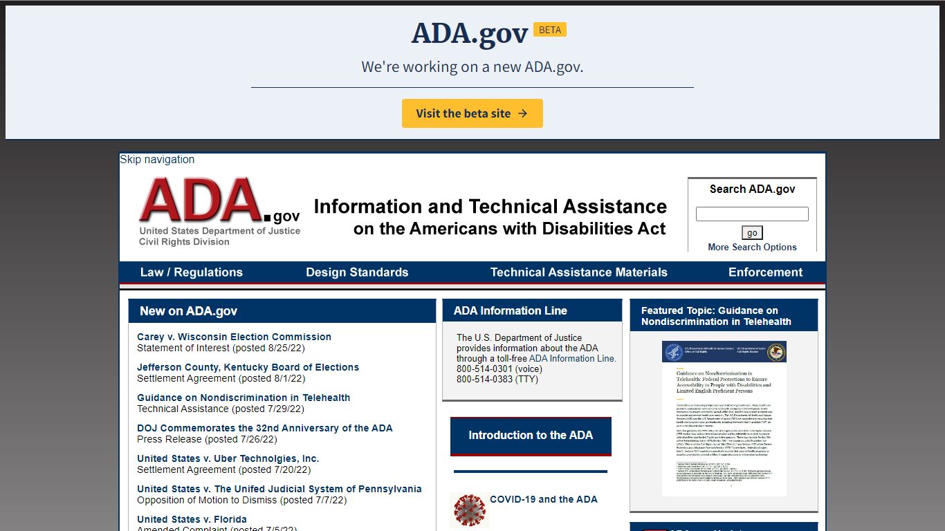 ADA.gov homepage